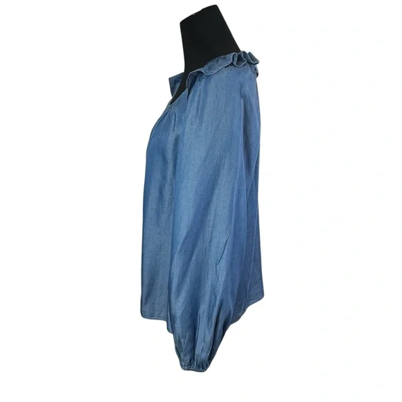 NWT Loft Outlet Chambray Lyocell Peasant Top Ruffles Flowy Soft Women's Large - Picture 5 of 11